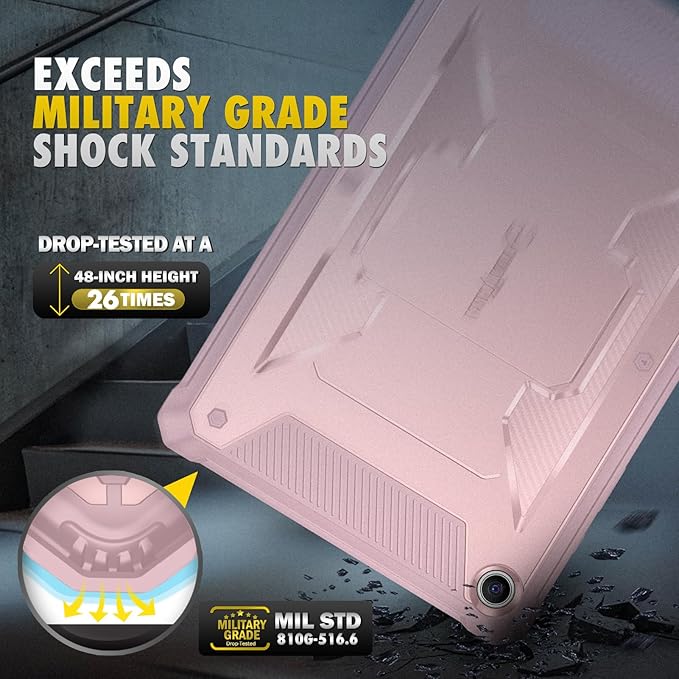 Fintie Shockproof Case for Samsung Galaxy Tab A9 Plus/A9+ 5G 11 Inch 2023 Model (SM-X210/X216/X218), Tuatara Rugged Unibody Hybrid Bumper Kickstand Cover Built-in Screen Protector, Rose Gold