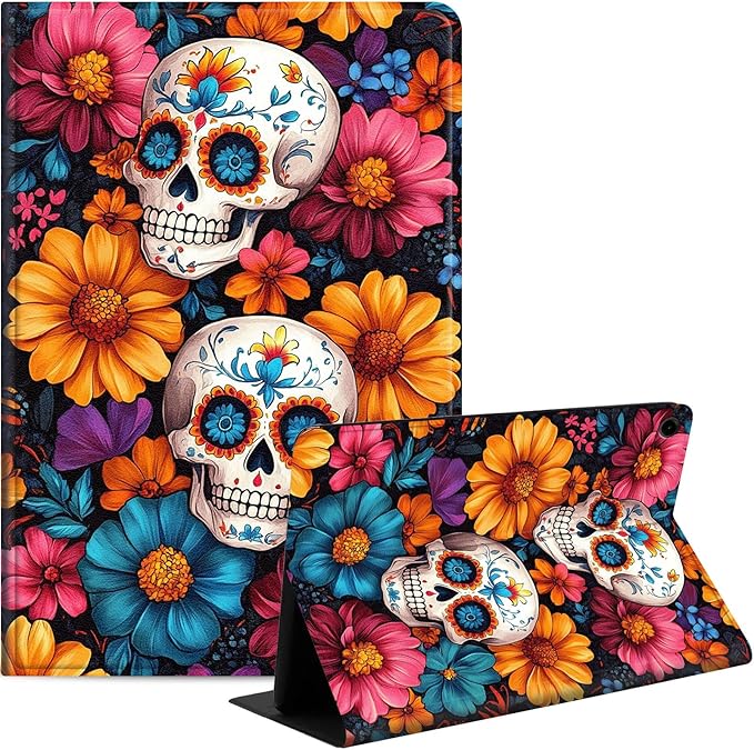 Case for Samsung Galaxy Tab A9+/A9 Plus 11” 2023 Model (SM-X210/X216/X218), Slim PU Leather Stand Cover with Auto Wake/Sleep, Multi-Angle Viewing & Shockproof, Sugar Skulls