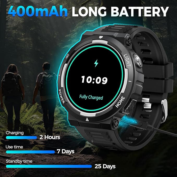 Military Smart Watch for Men(Answer/Make Call), Rugged Smartwatch with LED Flashlight/3ATM Waterproof/400mAh Battery/100+ Sports Modes/Heart Rate/Sleep Monitor, Fitness Tracker for iOS Android