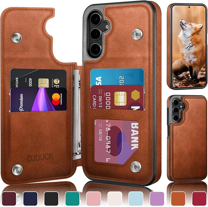 DJDUCK Designed for Samsung Galaxy S25 Plus Case Wallet with Card Holder, [Magnetic Clasp Cover] [RFID Blocking Leather Protection] Shockproof Women Men Cases for Samsung S25 Plus Light Brown