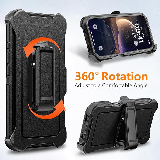 for iPhone 16 Plus Case with Belt Clip Holster, Anti-Shock, Anti-Slip, Compatible with MagSafe, 3-Layer Drop Protection, Heavy Duty Magnetic Phone Case Cover for 16 Plus, 6.7" Black