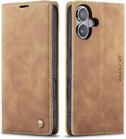 QLTYPRI for iPhone 16 Plus Case Wallet with Card Holder, Vintage PU Leather Kickstand Magnetic Closure Shockproof Folio Book Cover Case for iPhone 16 Plus - Brown