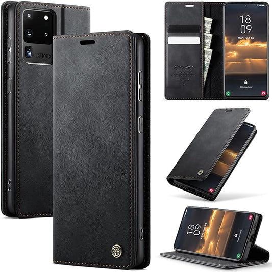 Wallet Case for Samsung Galaxy S20 Ultra Leather Wallet Flip Cover with Card Holder, Kickstand, Magnetic Closure, RFID Blocking TPU Shockproof Phone Case Compatible with S20 Ultra, Black