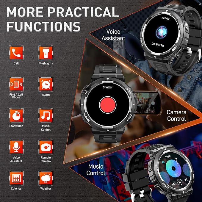 Military Smart Watches for Men (Answer/Make Calls) with LED Flashlight 3ATM Waterproof Smartwatch with 100+ Sports Modes 1.53" Fitness Tracker with Heart Rate Monitor for iPhone Android