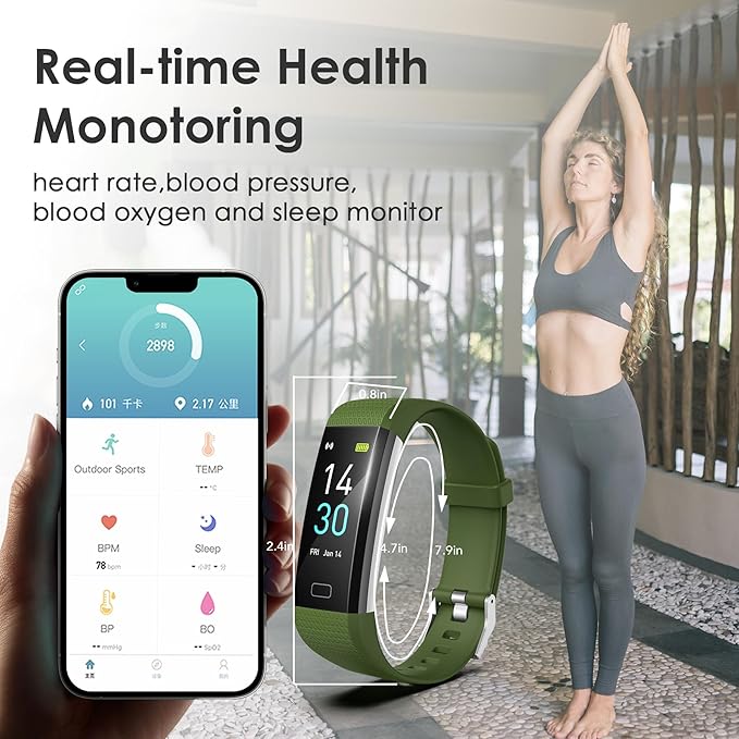 Fitness Tracker for Men and Women,Fitness Watch Waterproof with Activity Tracker and Sleep Monitor,Smart Watch for Android and iOS Phones (Olive)…
