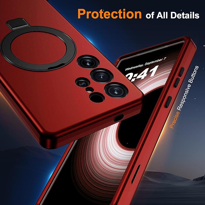 Designed for Samsung Galaxy S25 Ultra Case with Magnetic Ring Stand [Compatible with Mag-Safe][Military Grade Drop Protection][Build in Kickstand] S25 Ultra Phone Case 6.9",Red