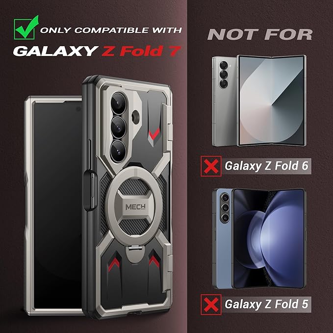 TONGATE 360° Spin Magnetic Stand for Z Fold 7 Case with Privacy Screen Protector, [Compatible with Magsafe] [Anti Spy] [360° Ring Holder] Full-Body Shockproof Case for Samsung Galaxy Z Fold 7, Tigray