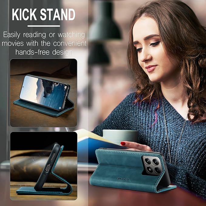 for Xiaomi 14T Pro Case, Flip Wallet Leather Case with Card Holder Magnetic Closure Shockproof Kickstand Protective Phone Cases Cover for Xiaomi mi 14T Pro, Blue-Green