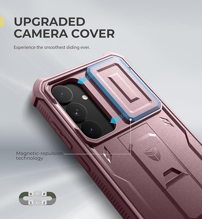 Dexnor for Samsung Galaxy S25 Plus Case with Built-in Slide Camera Cover & Screen Protector & Kickstand,Heavy-Duty Shockproof Rugged Case Full-Body Bumper Cover for Galaxy S25 Plus(2025),Peony Pink