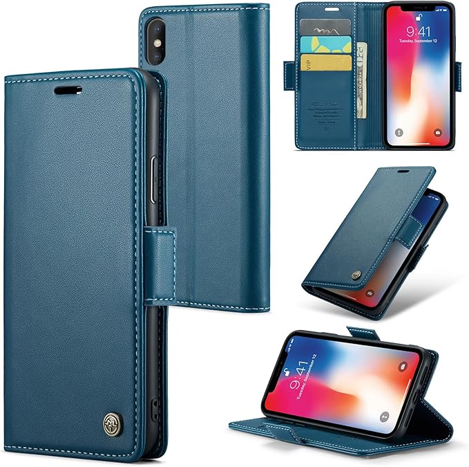 for iPhone Xs Max Case, Premium PU Leather Wallet Case Flip Cover with [RFID Blocking][Card Holder][Stand Function] Shockproof Protective for iPhone Xs Max 6.5", Blue