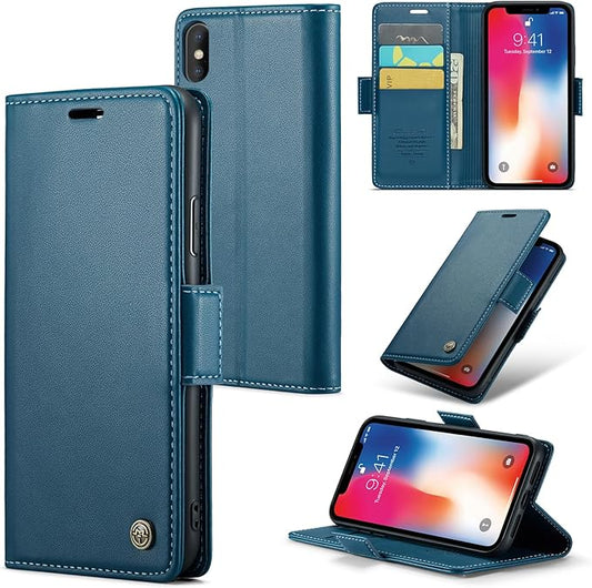 for iPhone Xs Max Case, Premium PU Leather Wallet Case Flip Cover with [RFID Blocking][Card Holder][Stand Function] Shockproof Protective for iPhone Xs Max 6.5", Blue