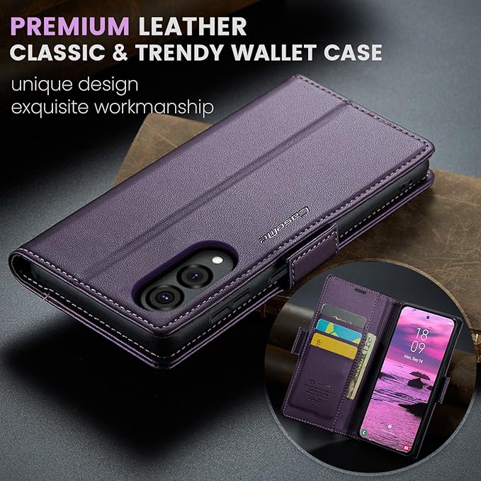 for Samsung Galaxy S25 Edge Case, Premium PU Leather Wallet Case Flip Cover with [RFID Blocking][Card Holder][Stand Function] Shockproof Protective for Samsung Galaxy S25 Edge, Purple