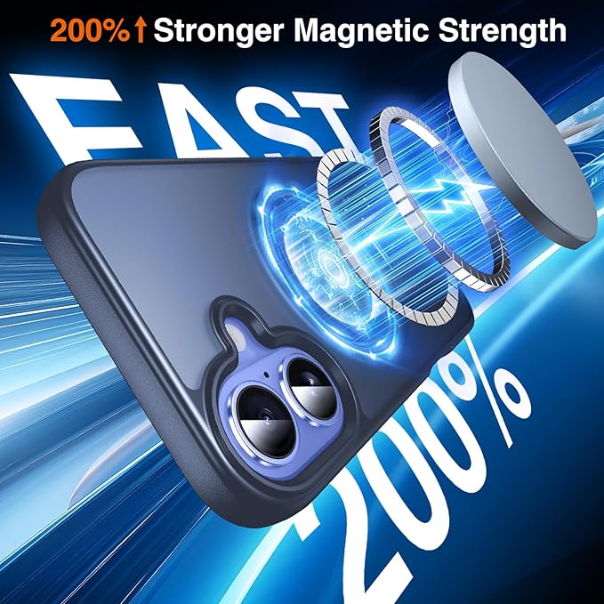 360° O-Ring MagStander for iPhone 16 Case with Magnetic Kickstand Ring Holder [Compatible with MagSafe][360°Rotate Stand Ring][Military Shockproof] Magnet iPhone 16 Phone Cover Matte Blue