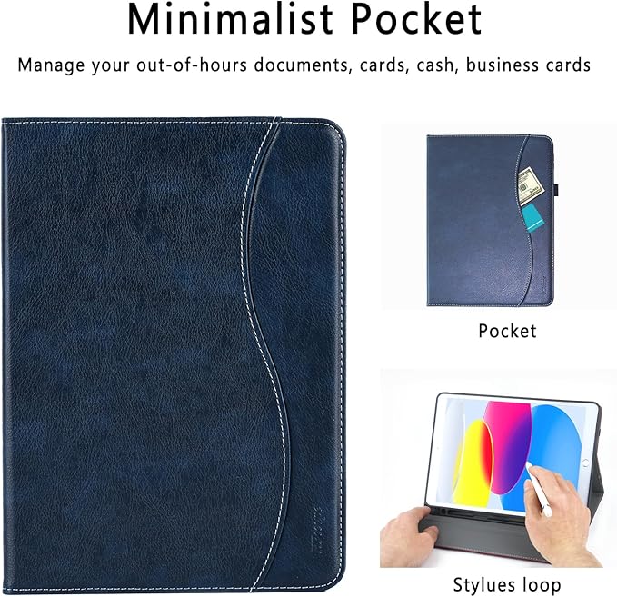 HFcoupe Case for iPad a16 11th Generation 11 Inch 2025, Book Style iPad Gen 10 Case 2022 10.9-inch, Auto Wake/Sleep Cover Stand Protective Folio with Pocket & Magnetic Closure, Navy