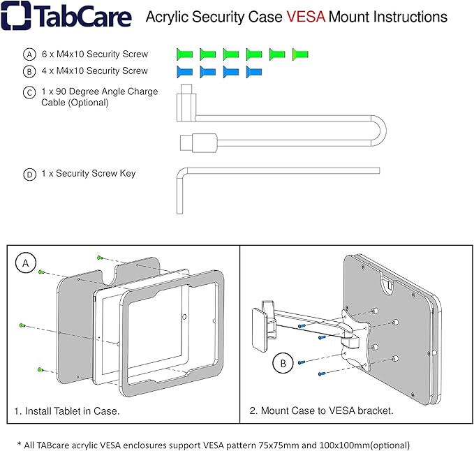 TABcare Security Anti-Theft Acrylic VESA Enclosure for Amazon Fire 7 2015 2017 2019 with Free Wall Mount Kit (Clear, Fire 7)