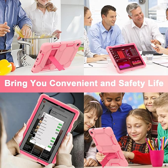 CCMAO Case for Samsung Galaxy Tab A9+ Case 11 Inch 2023 Model (SM-X210/X216/X218), Heavy Duty Shockproof Hybrid Three Layer Protective Cover for Kids Boys Girls, Rose Gold+Rose