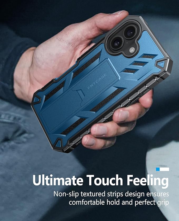 FNTCASE for iPhone 16 Phone Case: for iPhone 16 case with Kickstand Shockproof Military Grade Protective Cover - Dual Layer Full Protection Sturdy Matte Textured Drop Proof - 6.1 Inch Blue