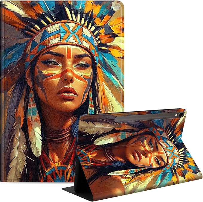 Case for Samsung Galaxy Tab S10 FE/ S9 FE 5G 10.9 Inch/Tab S9 11 Inch, Slim PU Leather Stand Cover with Auto Wake/Sleep, Multi-Angle Viewing & Shockproof, Native American