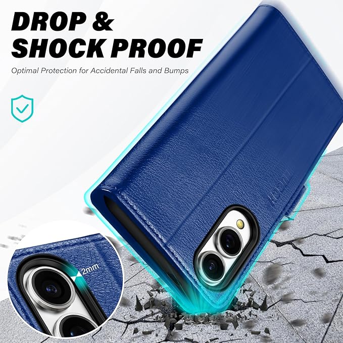 TUCCH Wallet Case for Galaxy S25 Edge 5G, Magnetic Kickstand RFID Blocking 4 Card Slot Folio PU Leather Protective Flip Cover with TPU Shockproof Inner Case Compatible with Galaxy S25 Edge, Klein Blue