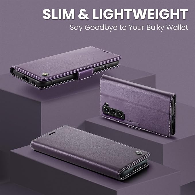 AUPAI for Samsung Galaxy S21 Plus Wallet Case with Credit Card Holder, PU Leather RFID Blocking Folio Flip Kickstand Magnetic Clasp Protective Phone Cover for Women Men Purple