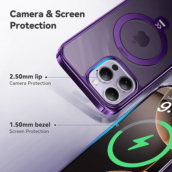 CASEKOO Royal Purple Titanium for iPhone 14 Pro Max Case with 360° Spin Magnetic Stand [Fit for MagSafe][16FT Military Protection] Polished Clear for iPhone 14 ProMax Case Ring 6.7'', Deep Purple