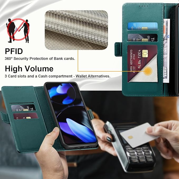Wallet Flip Case for Google Pixel 9/9 Pro - [RFID Blocking] Luxury PU Leather Card Holder Magnetic Phone Cover with Kickstand,Shockproof Protective Case,Green
