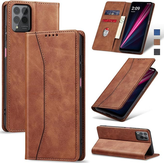 Jasonyu Flip Wallet Case for T-Mobile Revvl 6 Pro/6X Pro 5G,Leather Magnetic Folio Cover with Card Holder,Kickstand - TPU Shockproof Durable Protective Phone Case,Brown