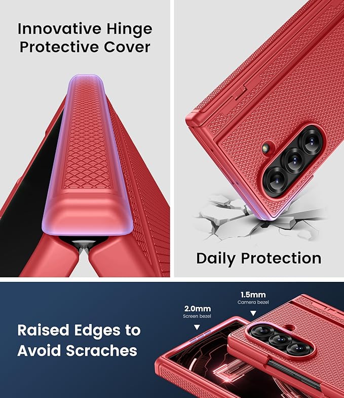 for Samsung Galaxy Z Fold 7 Case with Stand, Front Screen Protector, Hinge Protection, Slim & Rugged, Full Body Hard Cover, Drop Protective Phone Case for Samsung Z Fold 7 5g 2025, Vermilion Red