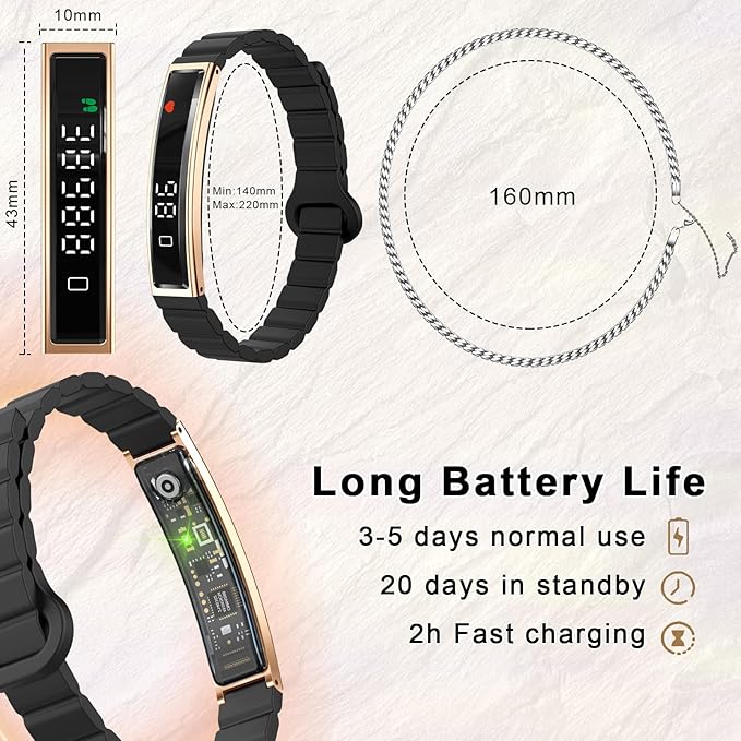 Efolen Smart Bracelet for Women,Ultralight Fitness Tracker Smart Wristband with Heart Rate/Blood Oxygen/Sleep Monitor/Pedometer,Slim Smartwatch for Android iPhone,Activity Tracker,2 Band,Gold+Black