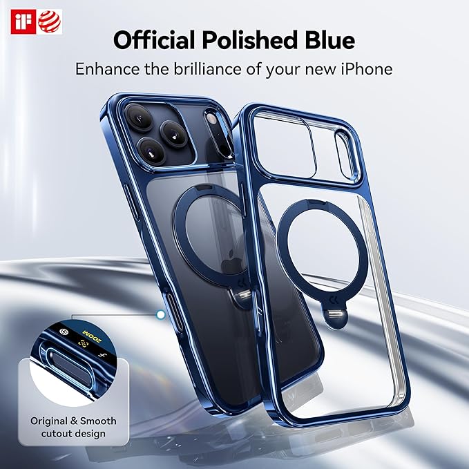 CASEKOO Deep Blue Designed for iPhone 17 Pro Case with 360 Spin Magnetic Stand [Fit for MagSafe][17FT Military Protection] Slim Polished for iPhone 17 Pro Case with Stand 6.3'', Deep Blue