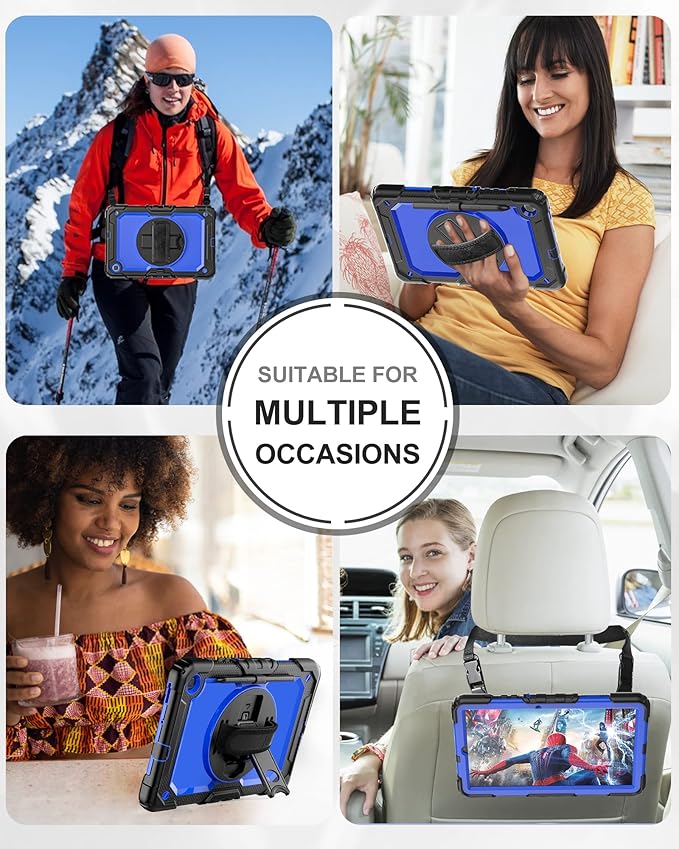 Case for Samsung Galaxy Tab S6 Lite Case 10.4" 2024/2022/2020 with Tempered Glass Screen Protector, Rotatable Kickstand/Hand & Shoulder Strap/S Pen Holder (Blue)