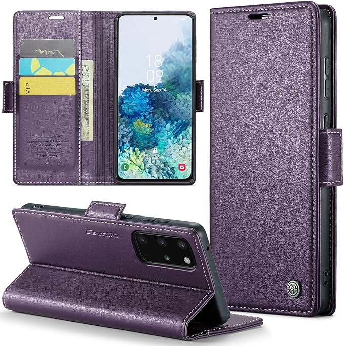 Case for Samsung Galaxy S20 Plus Wallet Case, RFID Blocking PU Leather Flip Folio Cover Card Holder Kickstand Shockproof Phone Case Compatible with Samsung Galaxy S20 Plus, Purple