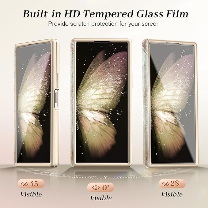 GVIEWIN for Samsung Galaxy Z Fold 7 Case Built-in HD Screen Protector [Compatible with Magsafe][Hidden Kickstand] Magnetic Full-Body Hinge Protection Slim Phone Case for Z Fold 7, Pearlescent/Gold