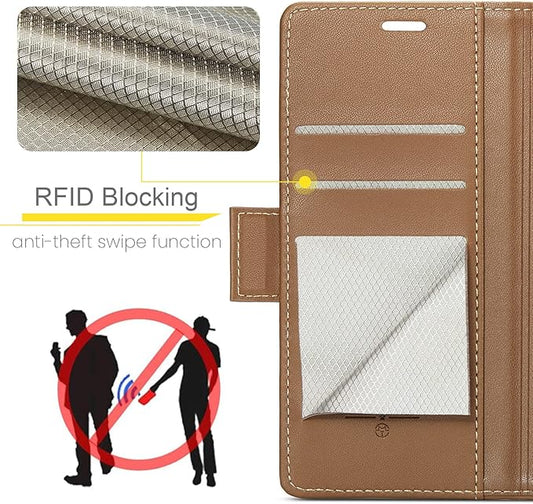 for iPhone XR Case, Premium PU Leather Wallet Case Flip Cover with [RFID Blocking][Card Holder][Stand Function] Shockproof Protective for Apple iPhone XR, Brown