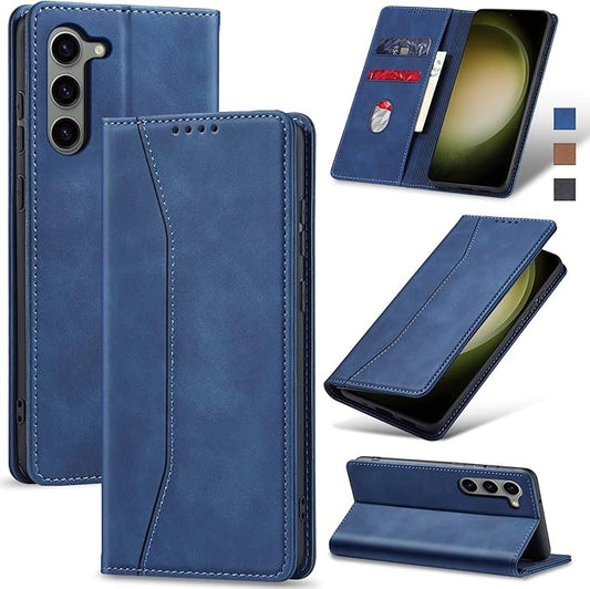 Jasonyu Flip Wallet Case for Samsung Galaxy S23 5G,Leather Magnetic Folio Cover with Card Holder,Kickstand - TPU Shockproof Durable Protective Phone Case,Blue