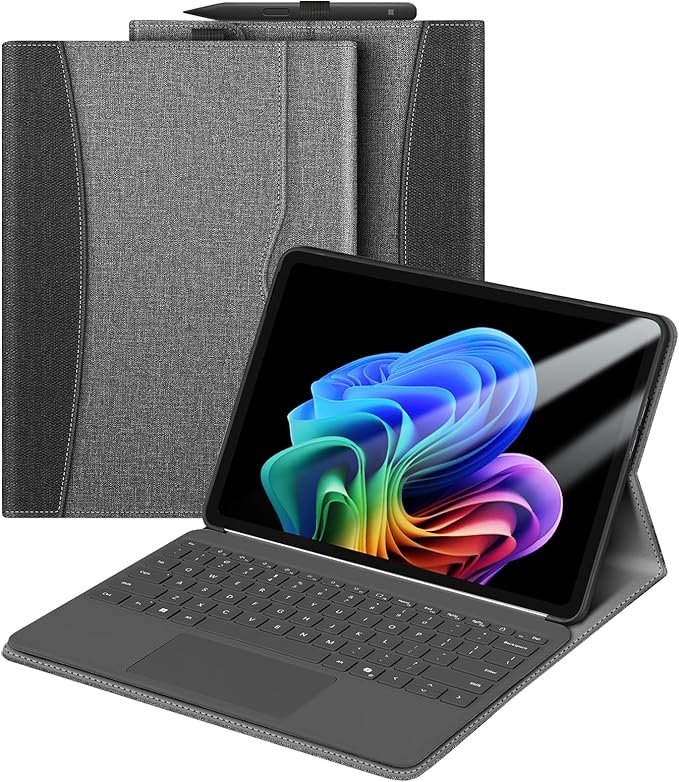 Fintie Protective Case for Microsoft Surface Pro 12 Inch (2025), Multi-Angle Viewing Portfolio Business TPU Back Cover with Pocket & Stylus Holder, Compatible with Type Cover Keyboard (Gray)