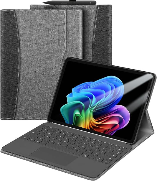 Fintie Protective Case for Microsoft Surface Pro 12 Inch (2025), Multi-Angle Viewing Portfolio Business TPU Back Cover with Pocket & Stylus Holder, Compatible with Type Cover Keyboard (Gray)