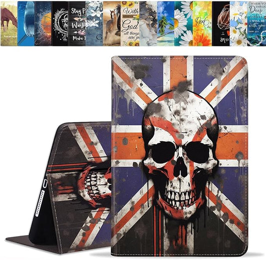 Case for Samsung Galaxy Tab S10 Lite / S10 FE / S9 FE 10.9-Inch / S9 11-Inch, Slim Lightweight PU Leather Stand Cover with Auto Wake/Sleep, British Flag Skull