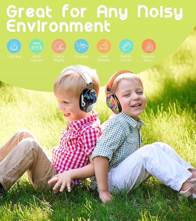 PROHEAR 032 2 Pack Kids Ear Protection, NRR 25dB Childrens Earmuffs, Adjustable Headband Safety Ear Muffs for Sports Events, Concerts, Airports - Orange & White