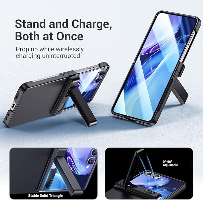 Temdan for Samsung Galaxy Z Flip 7 Case with [Built-in Front Screen Protector] [Kickstand][Hinge Protection][Hard PC] Ultra-Thin Shockproof Protective Phone Case for Galaxy Z Flip 7-Black