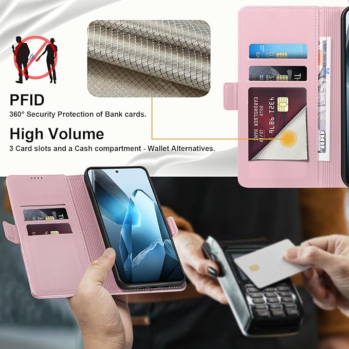 Wallet Flip Case for OnePlus 13 5G - [RFID Blocking] Luxury PU Leather Card Holder Magnetic Phone Cover with Kickstand,Shockproof Protective Case,Pink