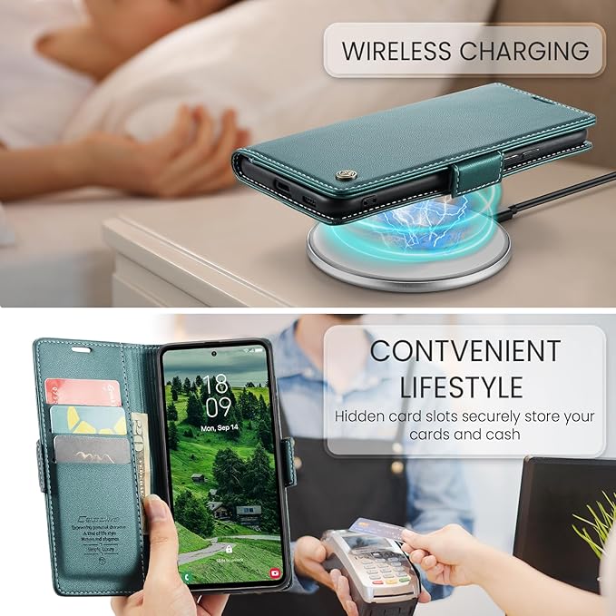 AUPAI for Samsung Galaxy S23 Plus Wallet Case with Credit Card Holder, PU Leather RFID Blocking Folio Flip Kickstand Magnetic Clasp Protective Phone Cover for Women Men Cyan