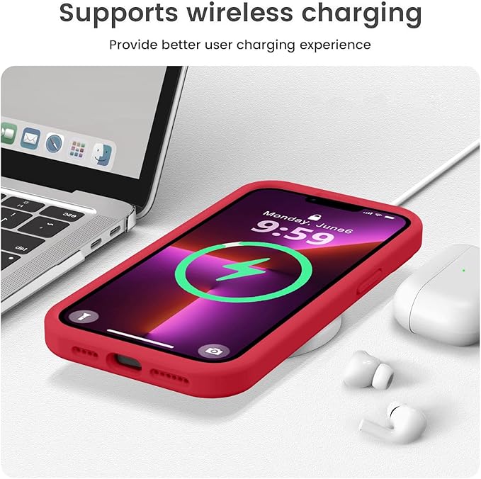 Vooii Compatible with iPhone 13 Pro Max Case, Liquid Silicone Upgrade [Camera Protection] [Soft Anti-Scratch Microfiber Lining] Shockproof Phone Case for iPhone 13 Pro Max 6.7 inch - Red