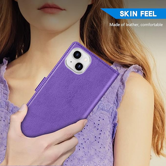 ZZXX for iPhone 14 Wallet Case with [RFID Blocking] Card Slot Kickstand Magnetic Closure Leather Flip Fold Protective Phone Case for iPhone 14 Case Wallet(Purple-6.1 inch)