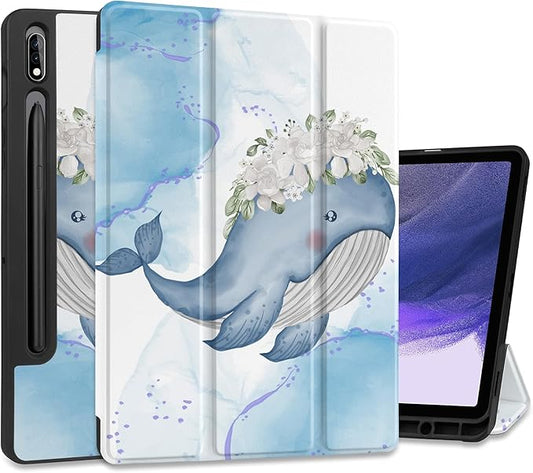 Case for Samsung Galaxy Tab S8 2022 & S7 2020, Shockproof Tablet Case for Samsung Tab S8/S7 11 inch with Auto Sleep/Wake & Trifold Stand & Soft TPU Back Cover, Flower Whale