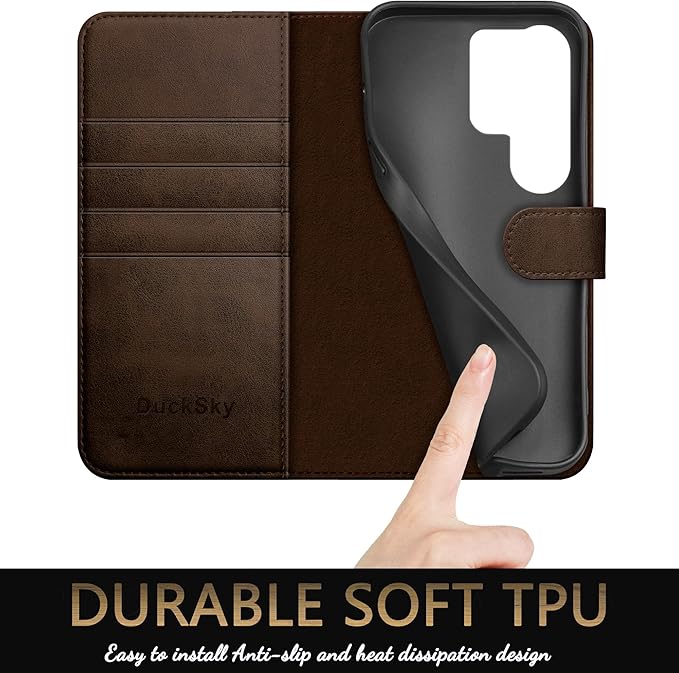 Compatible with Samsung Galaxy S25 Ultra Genuine Leather Wallet case【RFID Blocking】【4 Credit Card Holder】【Real Leather】 Flip Folio Book Phone case Cover Women Men for S25 Ultra case Brown