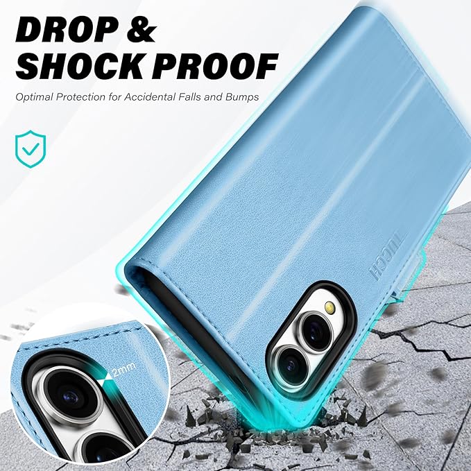 TUCCH Case Wallet for Galaxy S25 Edge 5G, Magnetic PU Leather Kickstand [RFID Blocking] [4 Card Slots] Flip Cover with [TPU Shockproof Interior Case] Compatible with Galaxy S25 Edge, Pearly Light Blue