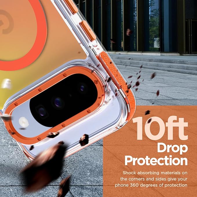 MOWIME Magnetic Case for Google Pixel 10/10 Pro [Compatible with Magsafe] [Cute Fashion Fluorescent Design] Shockproof Slim Translucent Matte Case for Pixel 10/10 Pro 6.3", Orange
