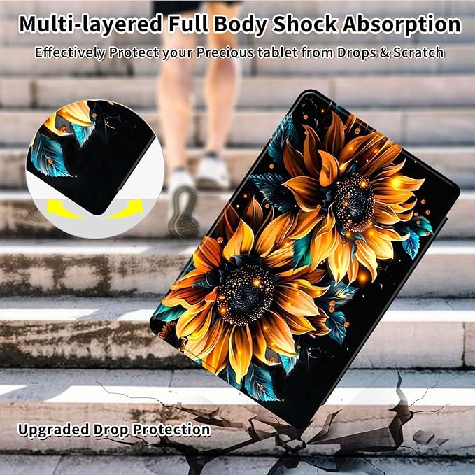 Case for Samsung Galaxy Tab A9+/A9 Plus 11 Inch 2023 Tablet Case, 360 Degree Rotating Folio Stand Smart Cover for Galaxy Tab A9+ Tablet SM-X210/X216/X218, Auto Sleep/Wake, Sunflower 3