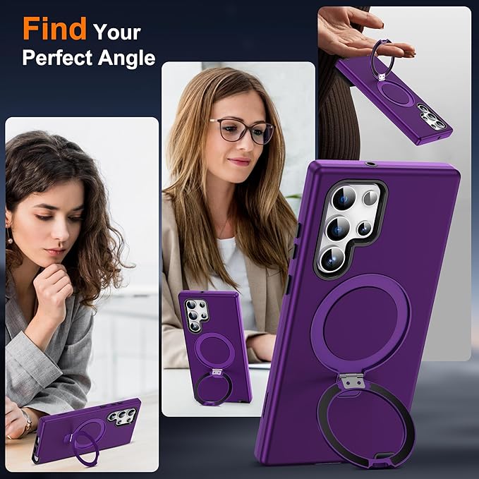 Designed for Samsung Galaxy S23 Ultra Case with Magnetic Ring Stand [Compatible with Mag-Safe][Military Grade Drop Protection][Build in Kickstand] Shockproof S23 Ultra Phone Case 6.8",Purple